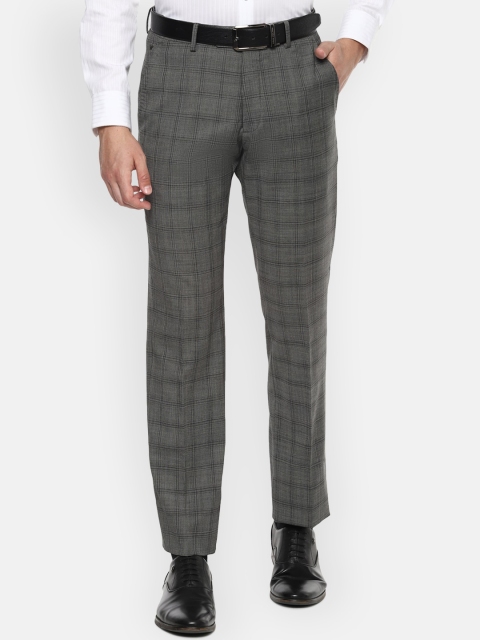 Louis Philippe Men Grey Regular Fit Checked Formal Trousers