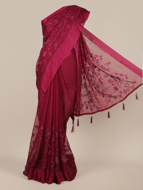 

Pothys Maroon Woven Design Poly Chiffon Saree