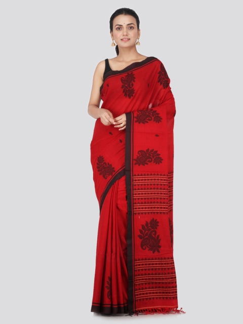 

PinkLoom Red & Black Pure Cotton Woven Design Handloom Saree