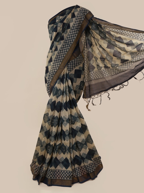 

Pothys Blue Printed Chanderi Cotton Saree