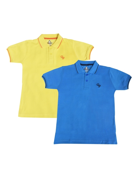 

CRAZYPENGUIN Boys Pack of 2 Solid Polo Collar T-shirts, Yellow