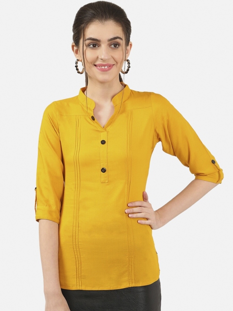 

V2 Value & Variety Yellow Mandarin Collar Shirt Style Top