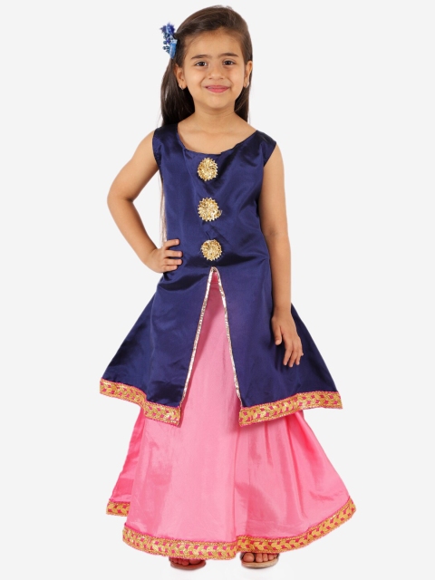 

Chipbeys Blue & Pink Ready to Wear Flower Embellished Lehenga with Top