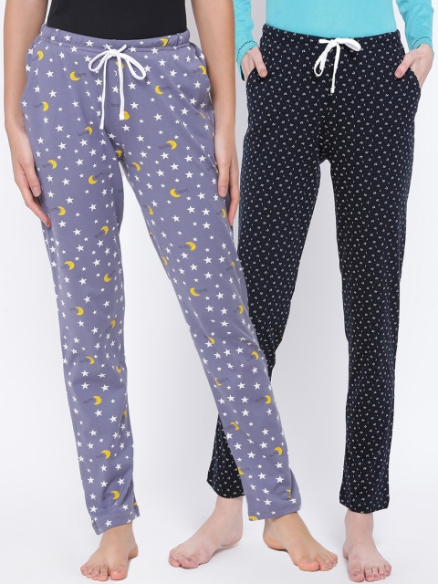 

Kanvin Women Pack Of 2 Printed Cotton Lounge Pants, Purple