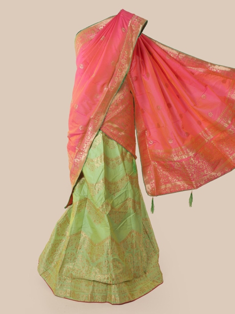 

Pothys Pink & Green Silk Cotton Woven Design Half & Half Saree