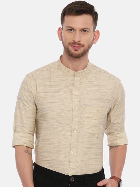 

CROYDON Men Beige Regular Fit Solid Cotton Formal Shirt