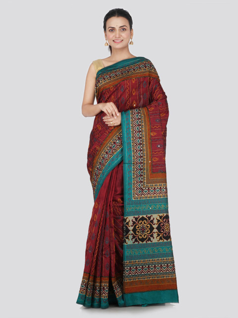 

PinkLoom Maroon Printed Jamdani Saree