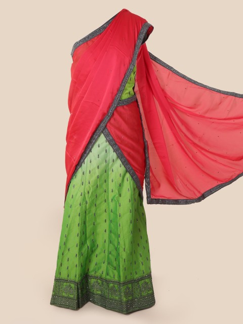 

Pothys Pink & Green Poly Chiffon Embellished Saree