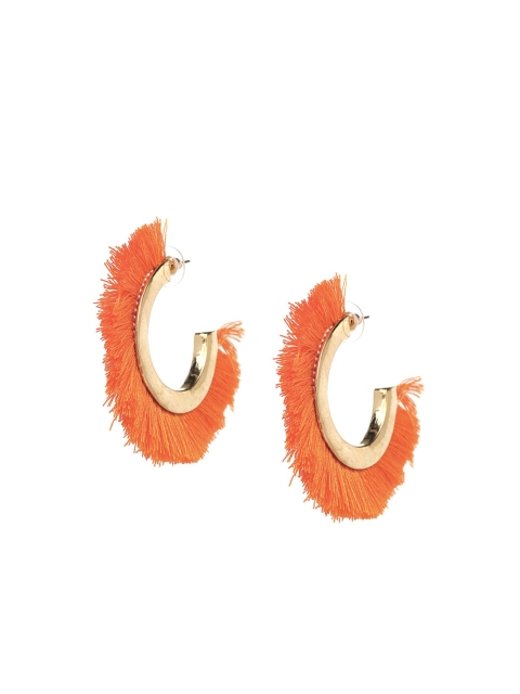 

Foxy Sperks Orange Contemporary Tasselled Half Hoop Earrings