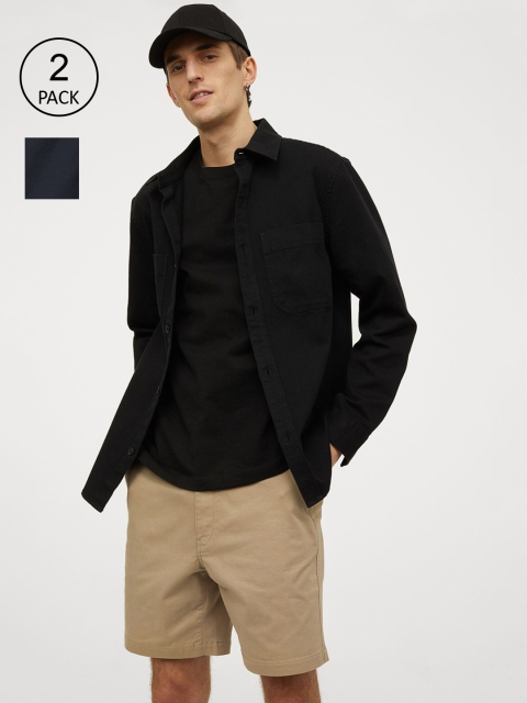 

H&M Men Black & Beige 2-Pack Chino Shorts, Navy blue