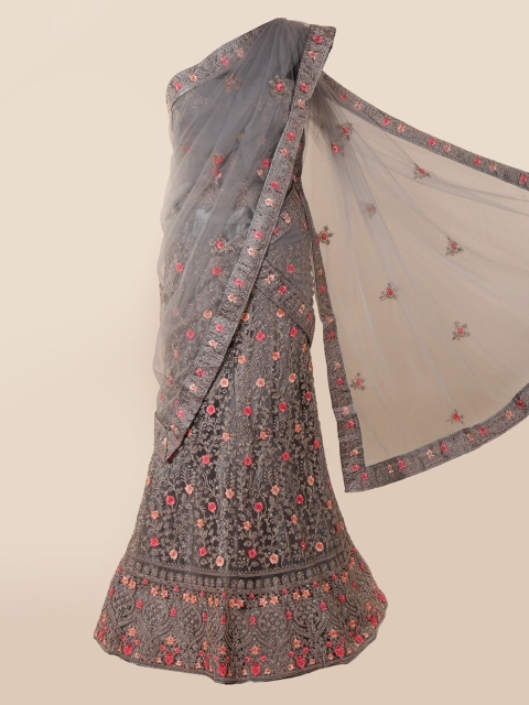 

Pothys Grey & Pink Net Embroidered Traditional Half Saree