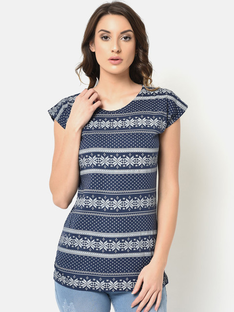 

V2 Value & Variety Blue & Off White Regular Top
