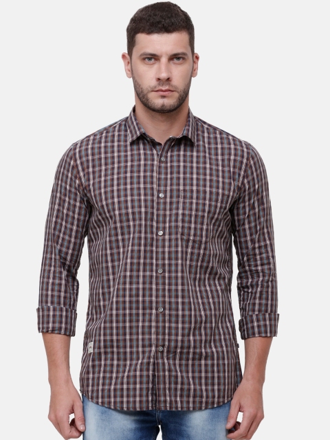 

Alan Scott Men Brown & Blue Pure Cotton Regular Fit Checked Casual Shirt