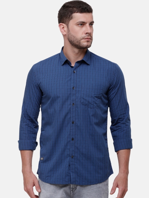

Alan Scott Men Blue & Black Checked Cotton Shirt