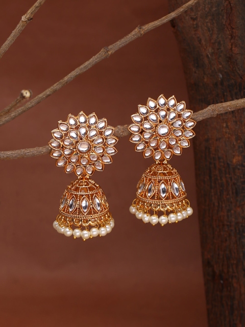 

Shoshaa Gold-Plated & White Dome Shaped Jhumkas