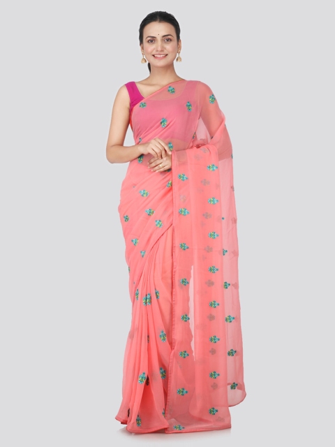

PinkLoom Pink Pure Chiffon Embroidered Jamdani Saree