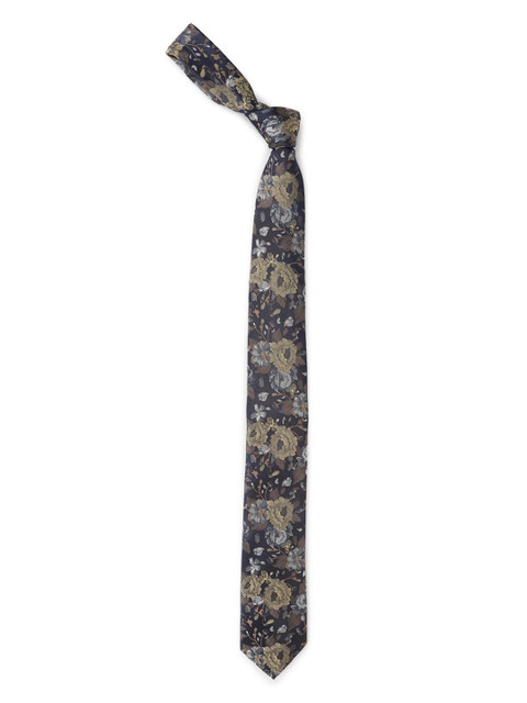 

Louis Philippe Navy Blue & Olive Green Woven Design Broad Tie