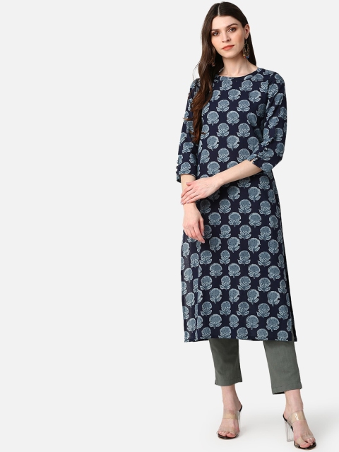 AHIKA Women Navy Blue Ethnic Motifs Printed Kurta