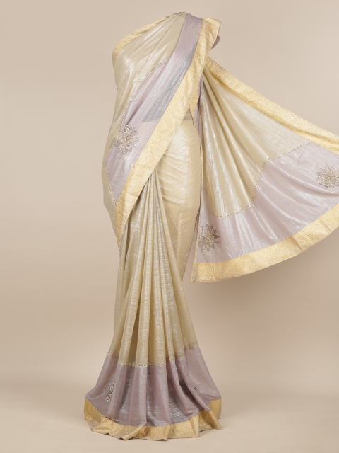 

Pothys Beige & Grey Poly Chiffon Embellished Saree