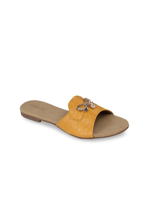 

TRASE Women Yellow Embellished Open Toe Flats