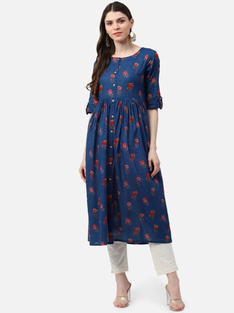 

AHIKA Women Blue Floral Printed Anarkali Kurta
