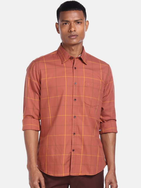 

AD By Arvind Men Coral Red Regular Fit Checked Casual Shirt