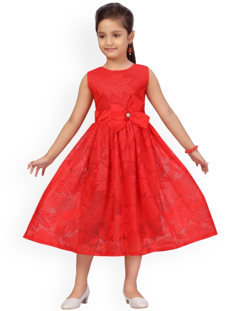 

Aarika Girls Red Self Design Fit and Flare Dress