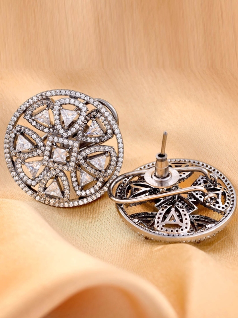 

Saraf RS Jewellery Gunmetal-Toned Rhodium-Plated Handcrafted Circular AD Studs, Metallic