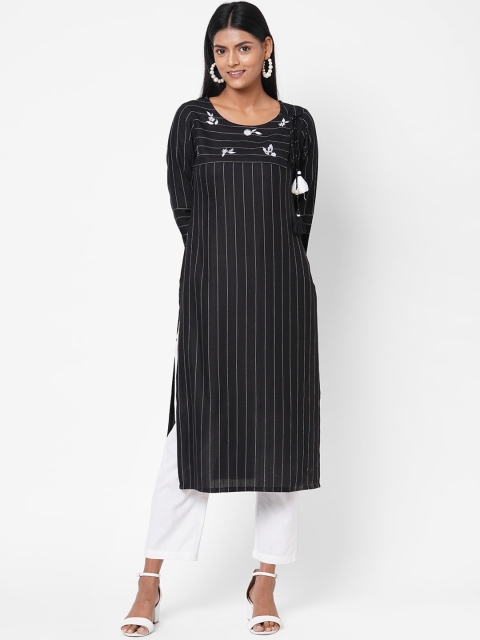 Os Women Black & White Striped Kurta