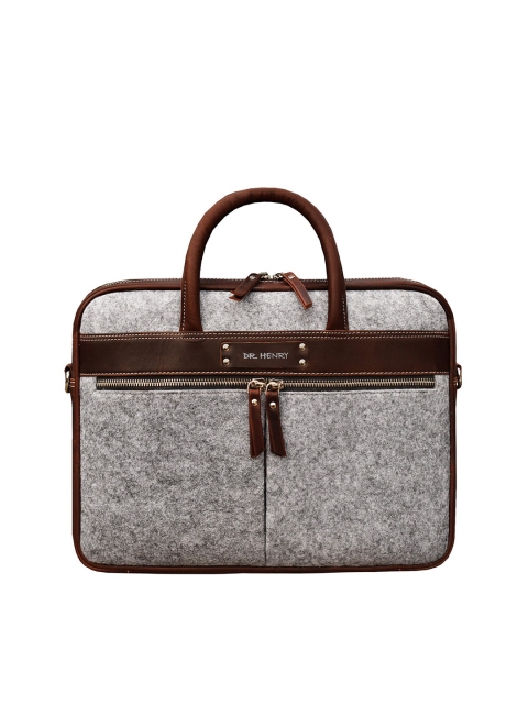 

DR. HENRY Unisex Grey & Brown Textured Leather Laptop Bag
