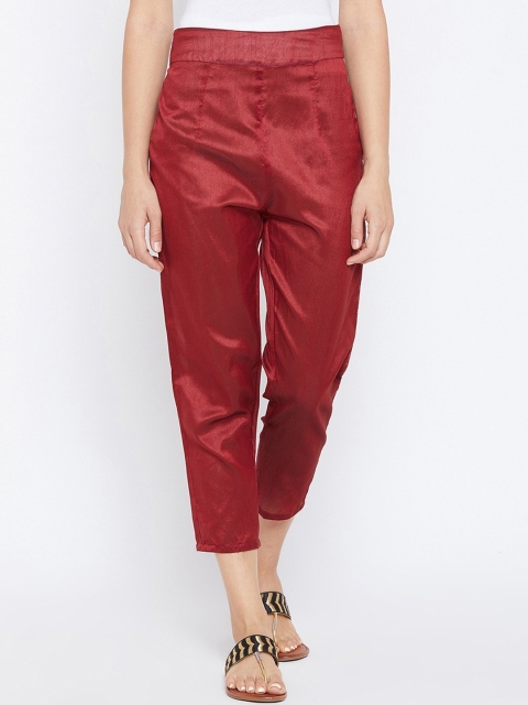 

PANIT Women Maroon Regular Fit Solid Peg Trousers
