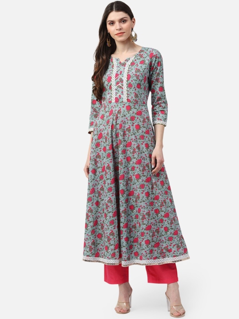 

AHIKA Women Multicoloured Floral Printed Floral Anarkali Kurta, Multi
