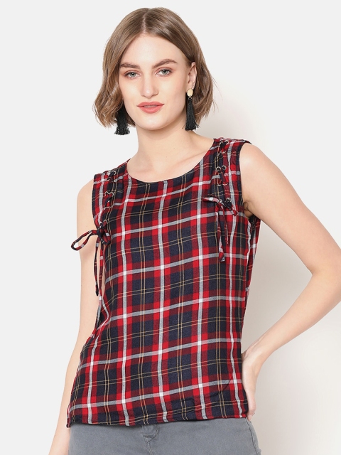 

V2 Value & Variety Red & Navy Blue Checked Regular Top