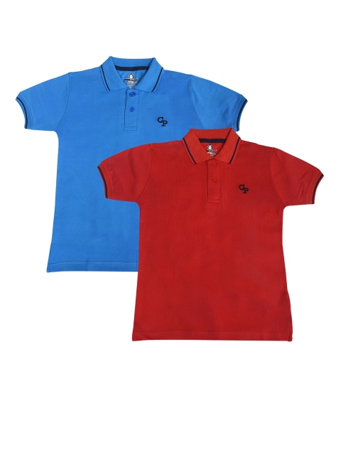 

CRAZYPENGUIN Boys Pack of 2 Solid Polo Collar T-shirts, Blue