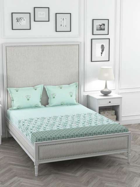 

Portico New York Green & Purple Floral 144 TC Cotton 1 King Bedsheet with 2 Pillow Covers