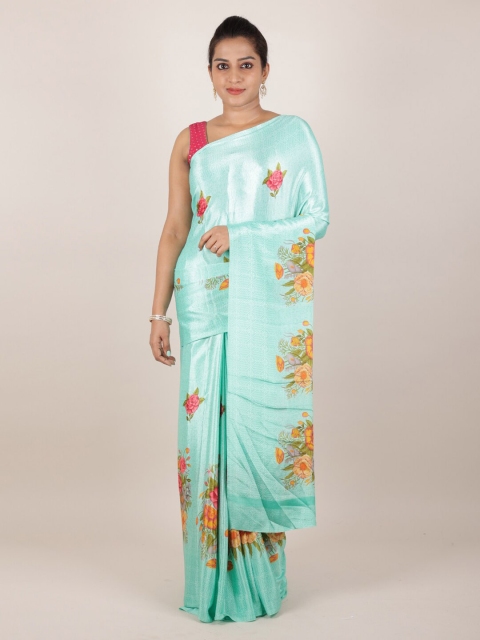 

Pothys Green Floral Printed Poly Crepe Saree