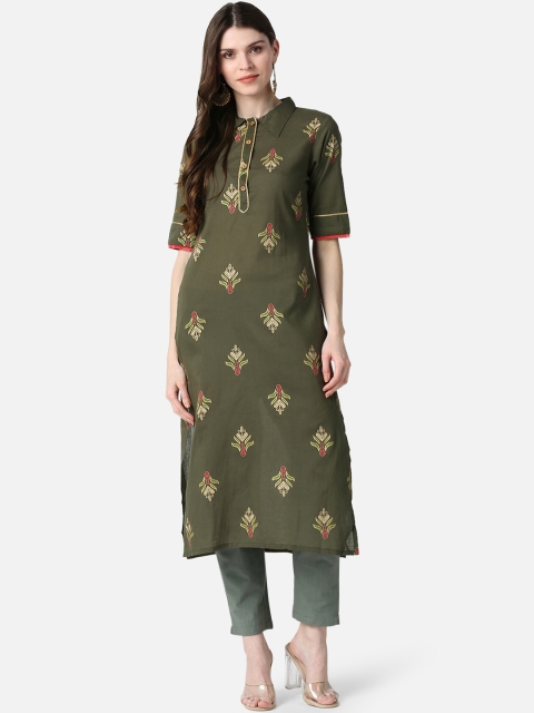 

AHIKA Women Olive Green Ethnic Motifs Printed Kurta