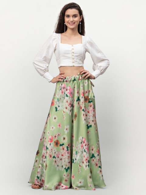

studio rasa Lime Green Floral Printed Ready to Wear Lehenga with Blouse