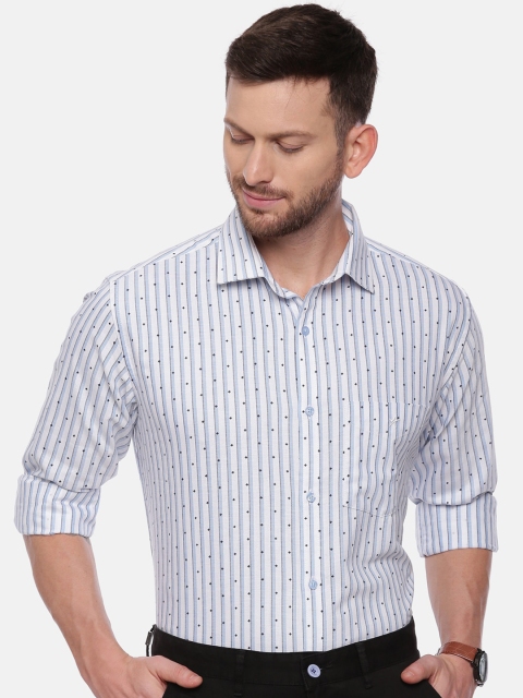CROYDON Men Blue & White Regular Fit Striped Cotton Formal Shirt
