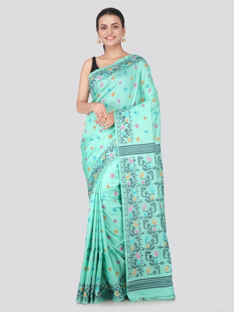 

PinkLoom Sea Green Pure Silk Woven Design Handloom Jamdani Saree