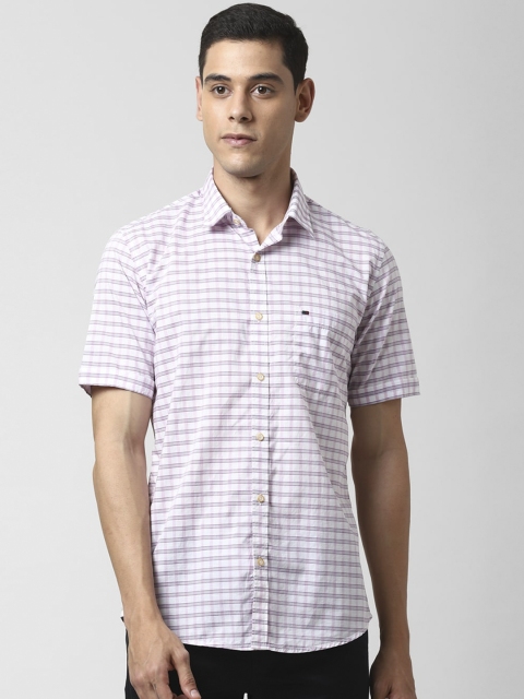 

Peter England Casuals Men Purple & White Slim Fit Checked Cotton Casual Shirt