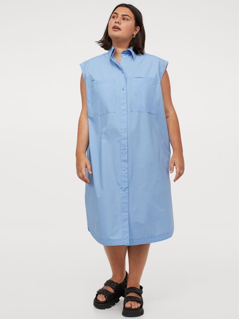 

H&M+ Women Blue Sleeveless Shirt Dress