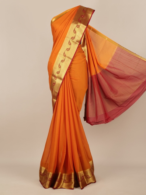 

Pothys Orange & Gold-Toned Poly Georgette Solid Saree