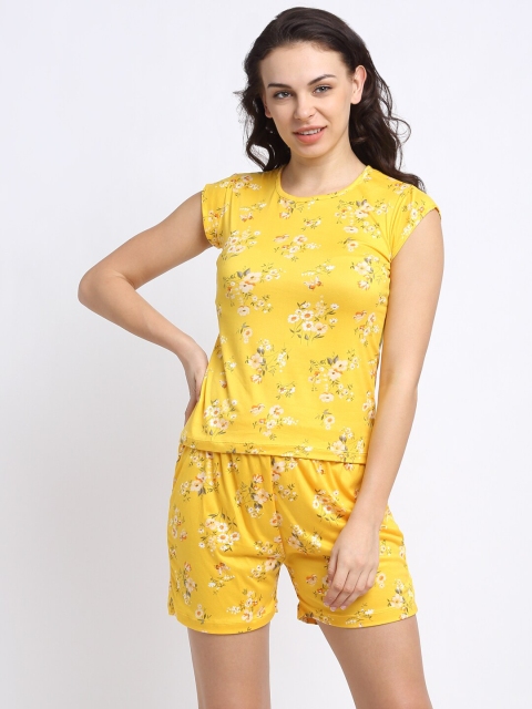 

NEUDIS Women Yellow & White Floral Printed Night Suit