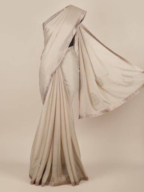 

Pothys Beige Embellished Poly Chiffon Saree