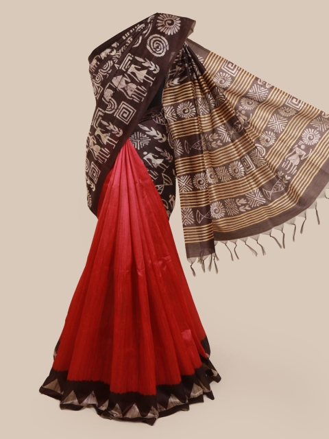 

Pothys Red Printed Jute Silk Saree