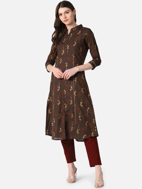 

AHIKA Women Brown Ethnic Motifs Printed Cotton Kurta