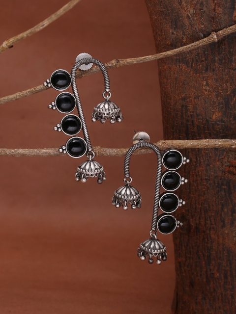 

Shoshaa Black & Silver-Plated Geometric Drop Earrings