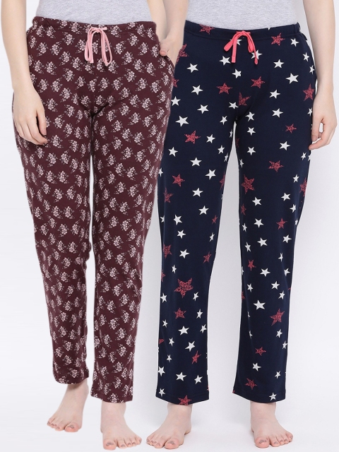 

Kanvin Women Pack Of 2 Printed Cotton Lounge Pants, Brown