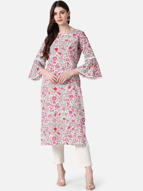 

AHIKA Women White Floral Printed Flared Sleeves Kurta